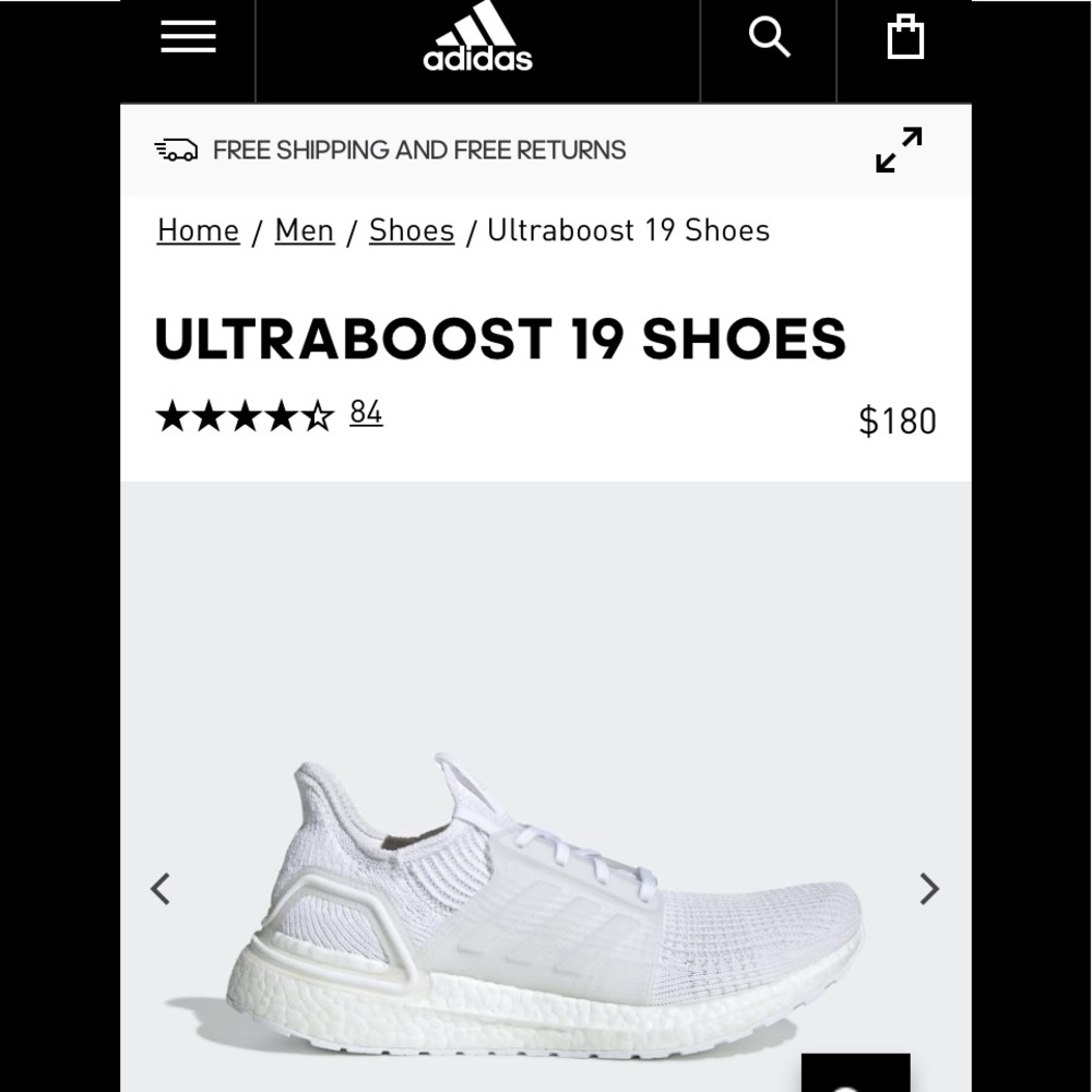 BRAND NEW! Men’s Adidas Ultra Boost 19 White Shoes